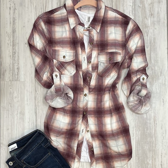 Burgundy Flannel Print Button Down Shirt - Picture 2 of 3